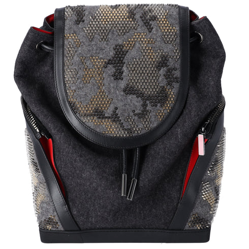 Christian Louboutin Explorer Funk Backpack Gray Black Red Wool Studded