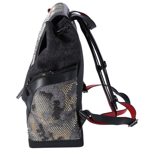 Christian Louboutin Explorer Funk Backpack Gray Black Red Wool Studded