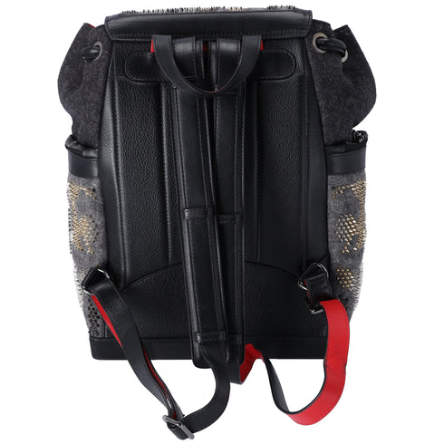 Christian Louboutin Explorer Funk Backpack Gray Black Red Wool Studded