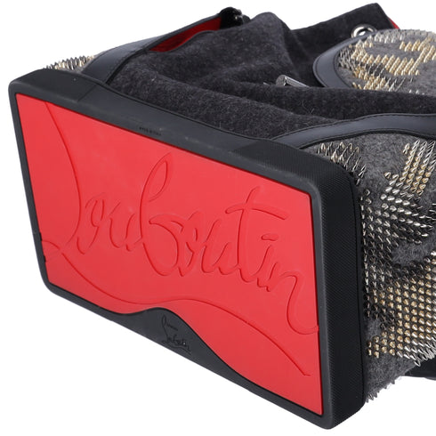 Christian Louboutin Explorer Funk Backpack Gray Black Red Wool Studded
