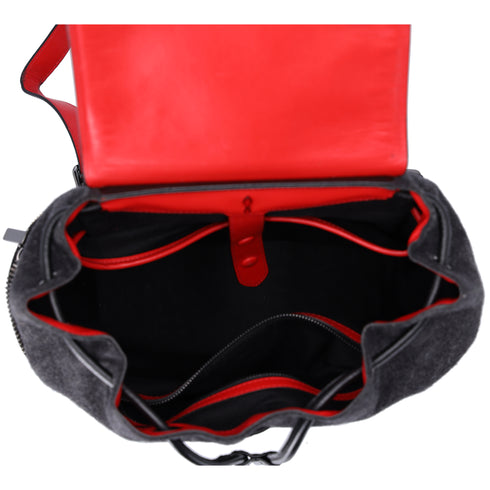 Christian Louboutin Explorer Funk Backpack Gray Black Red Wool Studded