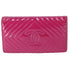 CHANEL V Stitch Chevron Long Bifold Wallet Pink Patent Leather