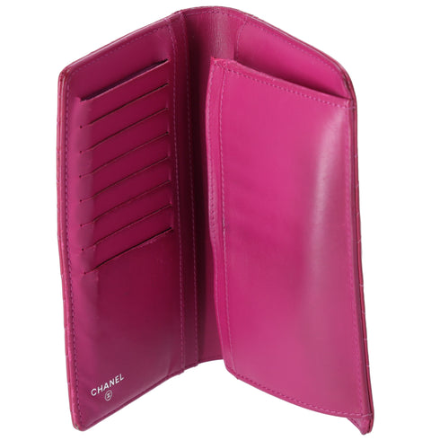 CHANEL V Stitch Chevron Long Bifold Wallet Pink Patent Leather