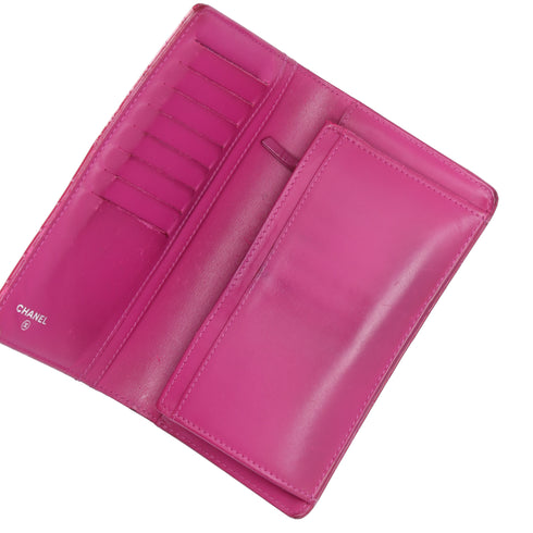 CHANEL V Stitch Chevron Long Bifold Wallet Pink Patent Leather