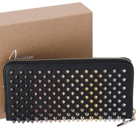 Christian Louboutin Panettone Long Wallet Black Leather Multicolor Hardware