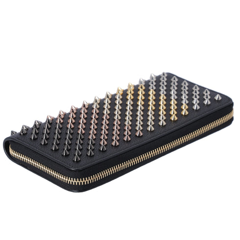 Christian Louboutin Panettone Long Wallet Black Leather Multicolor Hardware