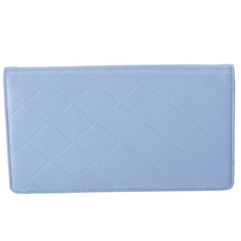 CHANEL Long Bifold Wallet Light Blue Leather Logo