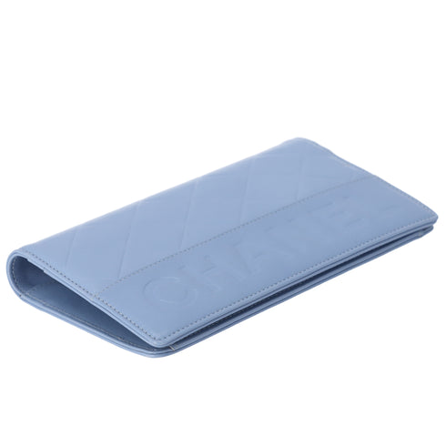 CHANEL Long Bifold Wallet Light Blue Leather Logo