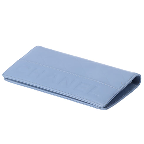 CHANEL Long Bifold Wallet Light Blue Leather Logo