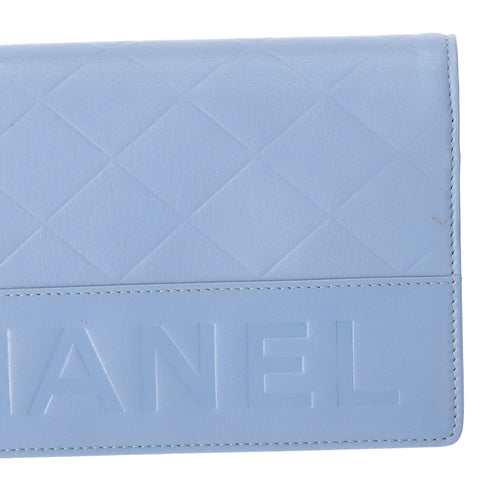 CHANEL Long Bifold Wallet Light Blue Leather Logo