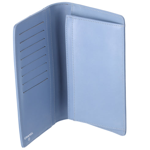 CHANEL Long Bifold Wallet Light Blue Leather Logo