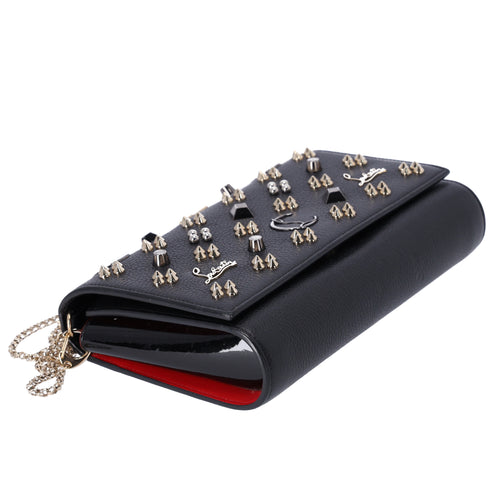 Christian Louboutin Paloma Clutch Crossbody Bag Black Leather Studded