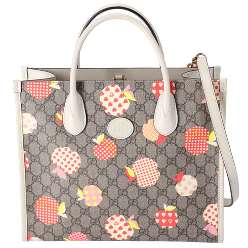 GUCCI GG Supreme Apple Tote Bag 659983 Beige Tan Multi PVC