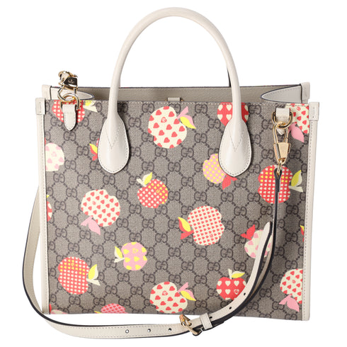 GUCCI GG Supreme Apple Tote Bag 659983 Beige Tan Multi PVC