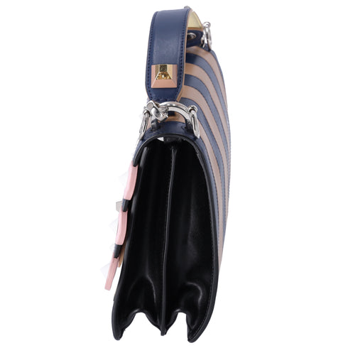 FENDI KAN I Handbag 8BT283 Beige Navy Multi Leather