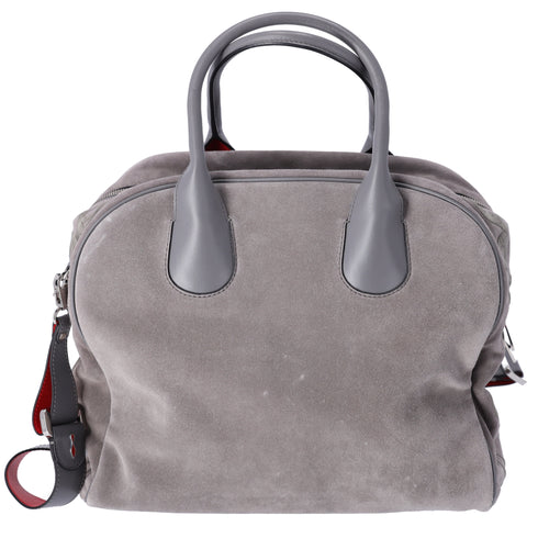 Christian Louboutin Mary Jane Large Handbag Gray Khaki Suede Leather