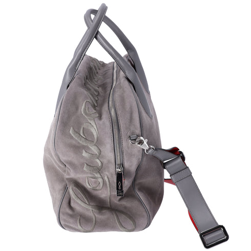 Christian Louboutin Mary Jane Large Handbag Gray Khaki Suede Leather