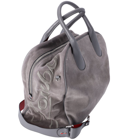 Christian Louboutin Mary Jane Large Handbag Gray Khaki Suede Leather