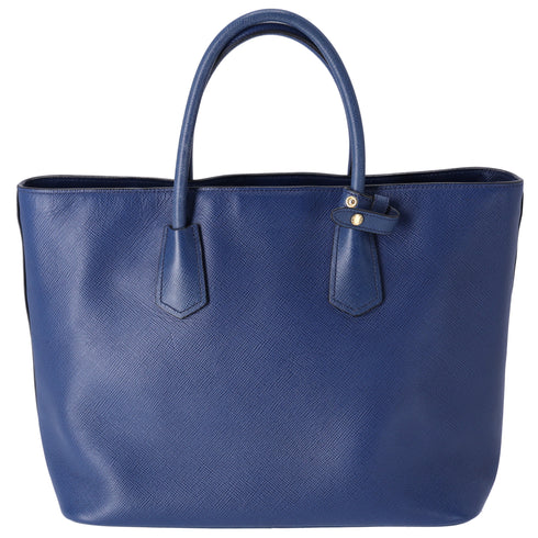 PRADA Logo Tote Bag BN2729 Blue Saffiano Cuir Leather