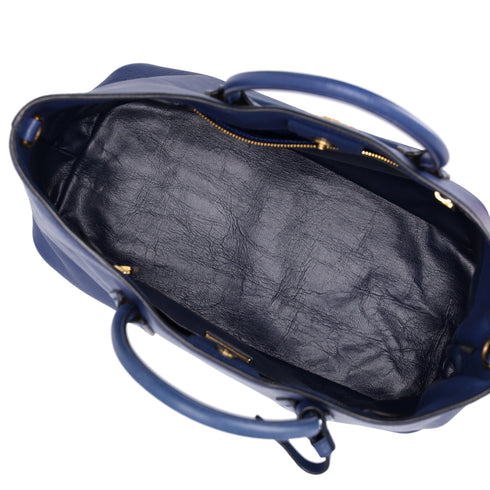 PRADA Logo Tote Bag BN2729 Blue Saffiano Cuir Leather