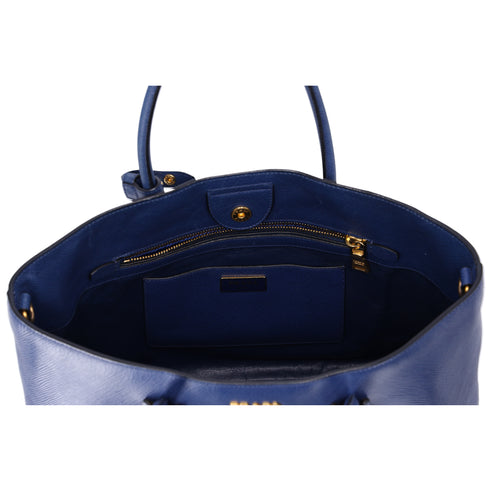 PRADA Logo Tote Bag BN2729 Blue Saffiano Cuir Leather