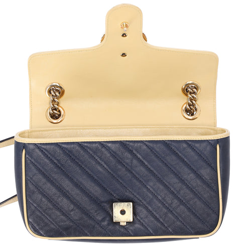 GUCCI GG Marmont Quilting Small Shoulder Bag 443497 Red Navy Cream