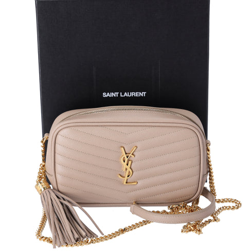 SAINT LAURENT PARIS Lou Mini Tassel Crossbody 612579 Beige Leather