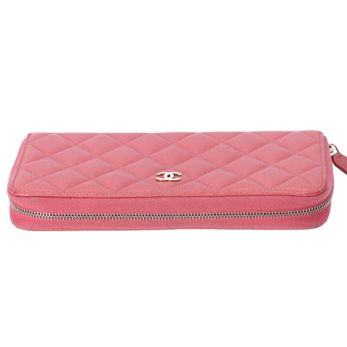 CHANEL Matelasse Long Zippy Wallet Pink Calfskin Caviar Leather