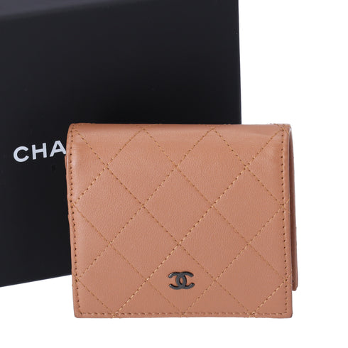 CHANEL Matelasse Bifold Wallet Light Brown Leather