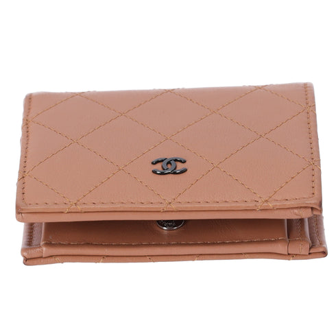 CHANEL Matelasse Bifold Wallet Light Brown Leather