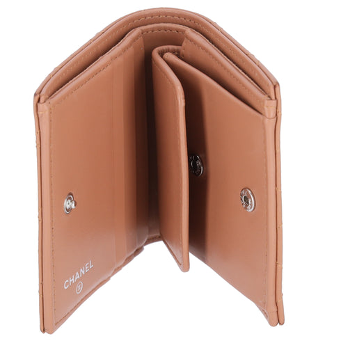 CHANEL Matelasse Bifold Wallet Light Brown Leather
