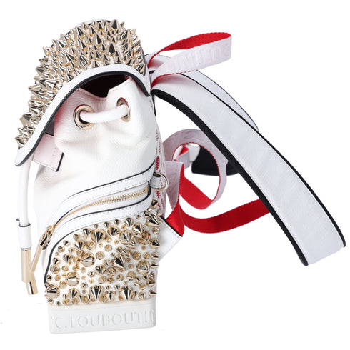 Christian Louboutin Explorafunk Small Backpack White Calfskin Gold Spikes