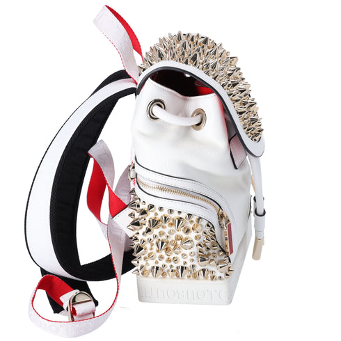 Christian Louboutin Explorafunk Small Backpack White Calfskin Gold Spikes