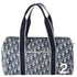 Christian Dior Trotter Boston Bag Light gray Navy Blue PVC Patent Leather