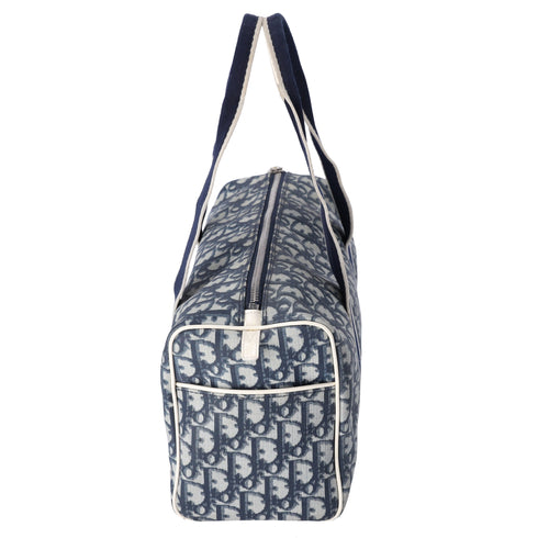 Christian Dior Trotter Boston Bag Light gray Navy Blue PVC Patent Leather