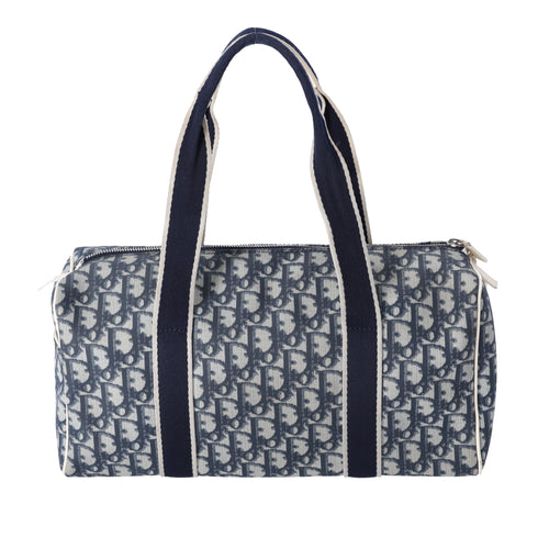 Christian Dior Trotter Boston Bag Light gray Navy Blue PVC Patent Leather