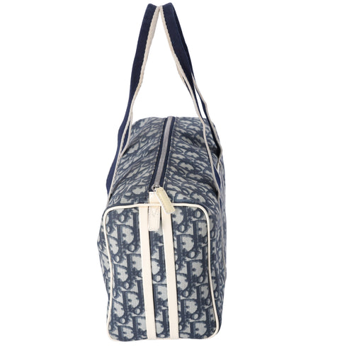 Christian Dior Trotter Boston Bag Light gray Navy Blue PVC Patent Leather