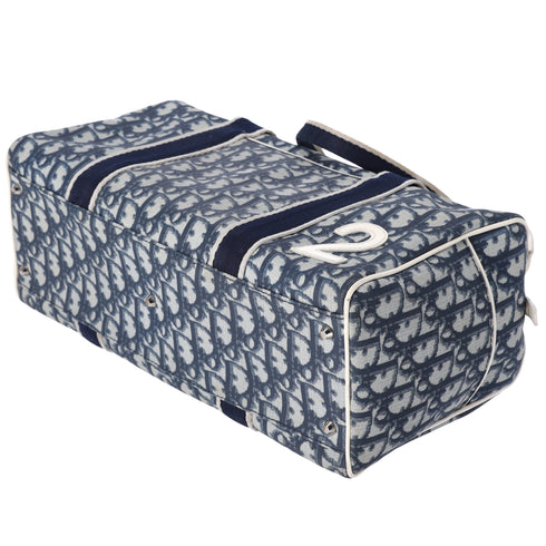 Christian Dior Trotter Boston Bag Light gray Navy Blue PVC Patent Leather