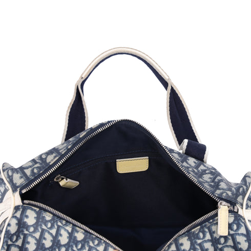 Christian Dior Trotter Boston Bag Light gray Navy Blue PVC Patent Leather
