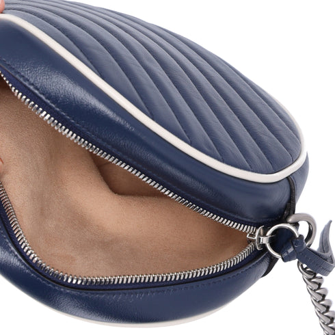 GUCCI GG Marmont Round Shoulder Bag 550154 Navy White Leather