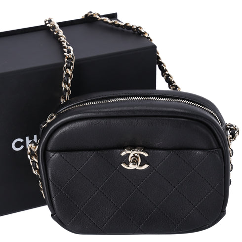 Chanel Quilted Lambskin Small Casual Trip Camera Bag Crossbody Black