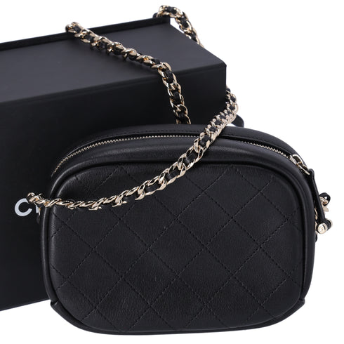 Chanel Quilted Lambskin Small Casual Trip Camera Bag Crossbody Black
