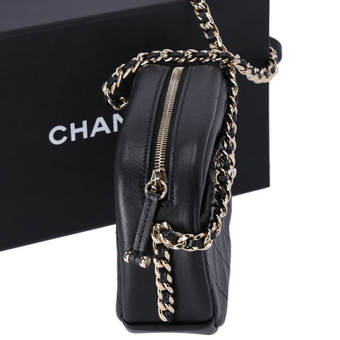 Chanel Quilted Lambskin Small Casual Trip Camera Bag Crossbody Black