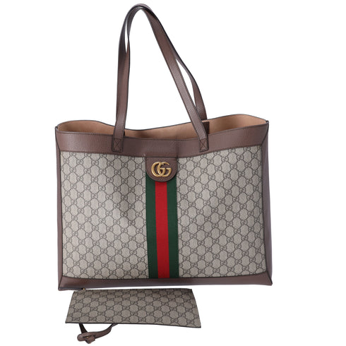 GUCCI Ophidia Tote Bag 547947 Beige Brown Multi PVC Leather + Pouch