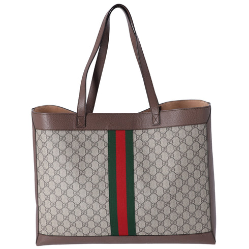GUCCI Ophidia Tote Bag 547947 Beige Brown Multi PVC Leather + Pouch