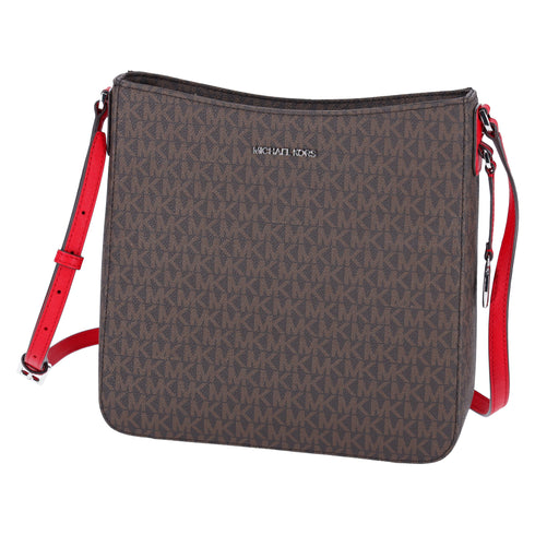 Michael Kors Jet Set Travel Large Messenger Bag Crossbody Brown MK Bright Red