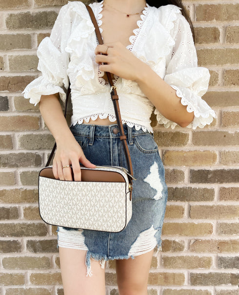 Michael Kors Jet Set East West Chain Crossbody Vanilla MK Luggage