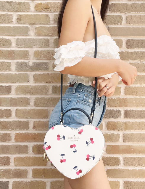 Kate Spade New York Love Shack Red Cherry Heart Crossbody Cream Multi