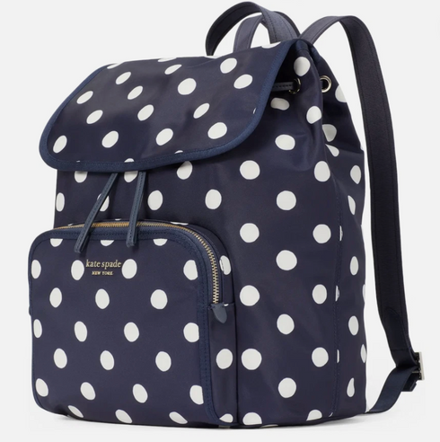 Kate Spade Little Better Sam Nylon Medium Drawstring Backpack Rich Navy Dot