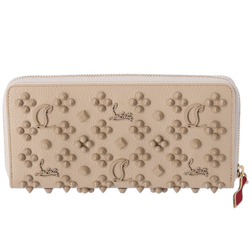 Christian Louboutin Panettone Studded Zip Around Wallet Beige 3175224 Leather